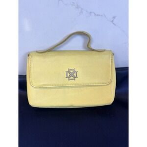 Dominie Vintage Leather Purse Yellow Mini Handbag Green Lining Distressed